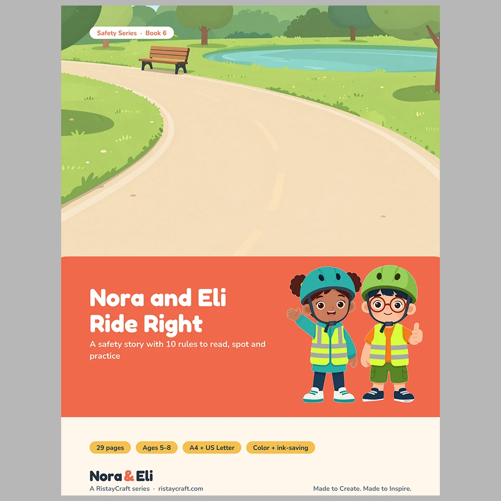Bike Safety for Kids Printable | 29-Page Bike and Scooter Helmet Safety Workbook Ages 5–8 | Stories Activities