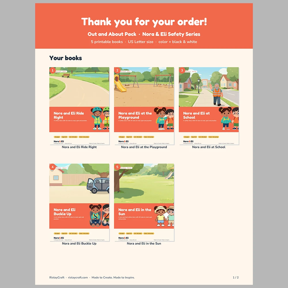 5 Kids Safety Printable Books Bundle | Out and About Pack Ages 5–8 | Stories Activities | Instant Download