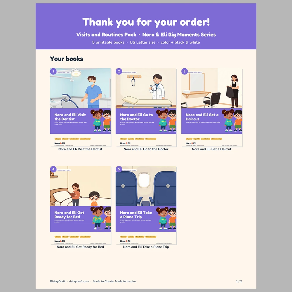 5 Social Narrative Books Bundle for Kids | Visits and Routines Pack Ages 4–8 | Printable Big Moment Stories Activities