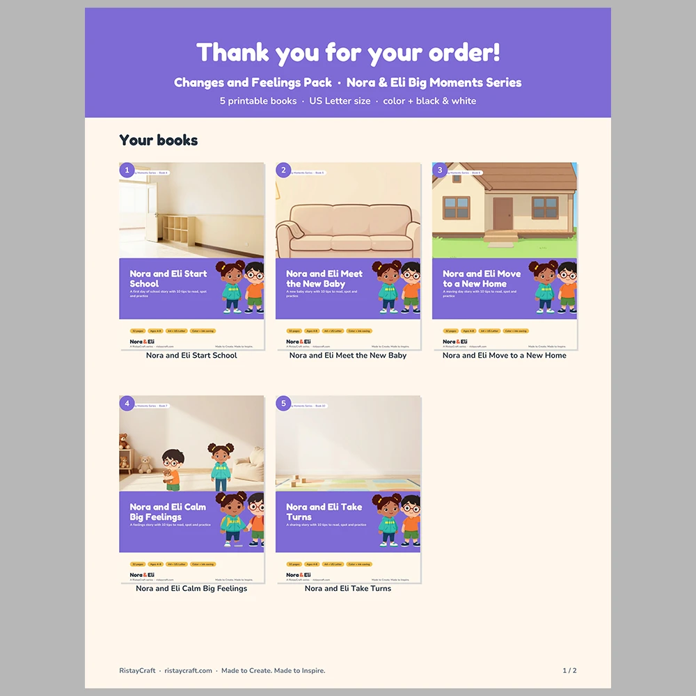 5 Social Narrative Books Bundle for Kids | Changes and Feelings Pack Ages 4–8 | Printable Big Moment Stories Activities
