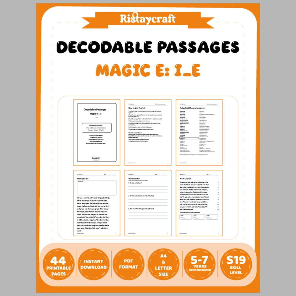 Magic e: i_e Decodable Readers | 10 Stories 44 Pages | Phonics Printable PDF | Ages 5-7