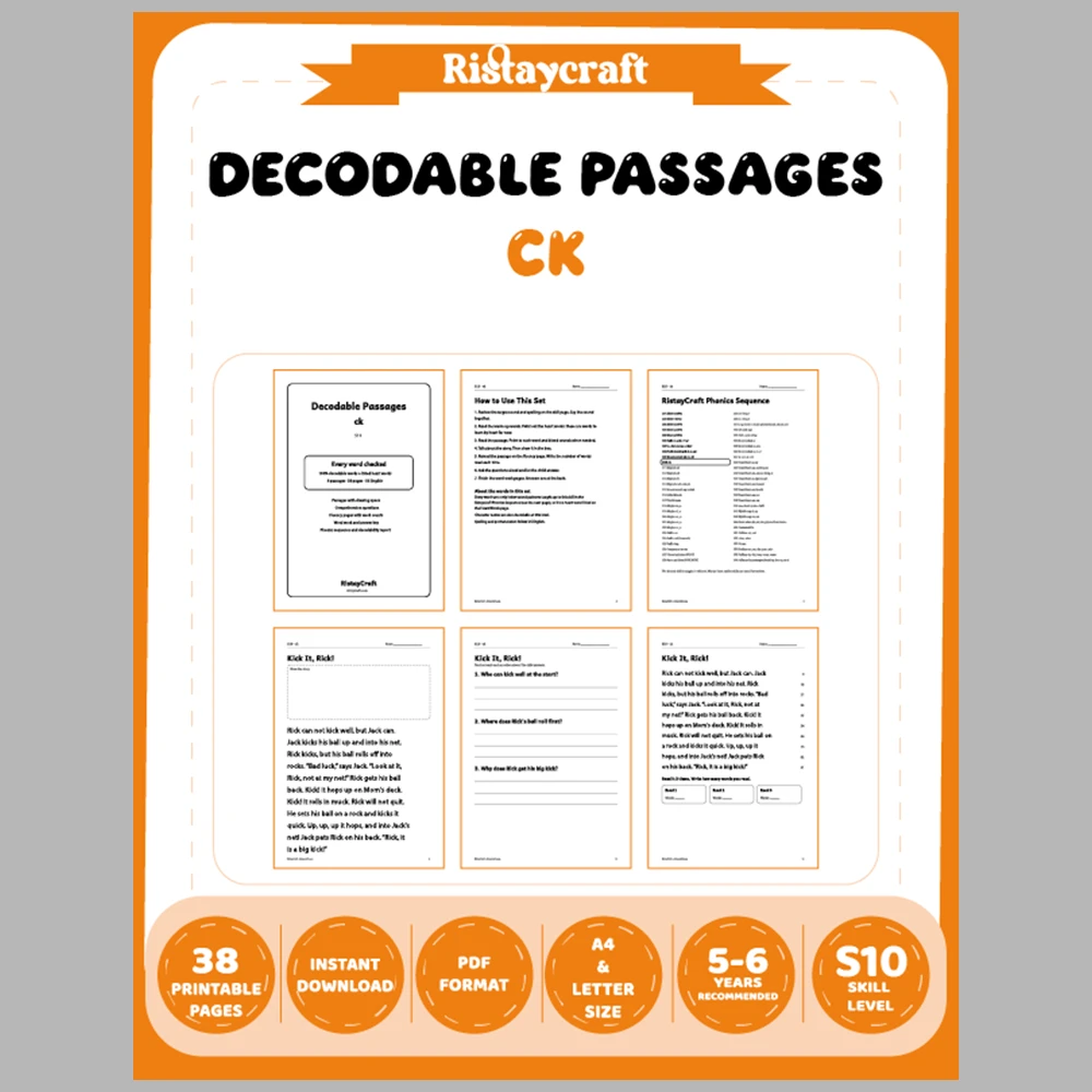 ck Decodable Readers | 8 Stories 38 Pages | Phonics Printable PDF | Ages 5-6