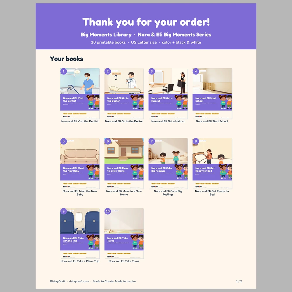 10 Social Narrative Books Bundle for Kids | Big Moments Library Ages 4–8 | Printable Big Moment Stories Activities