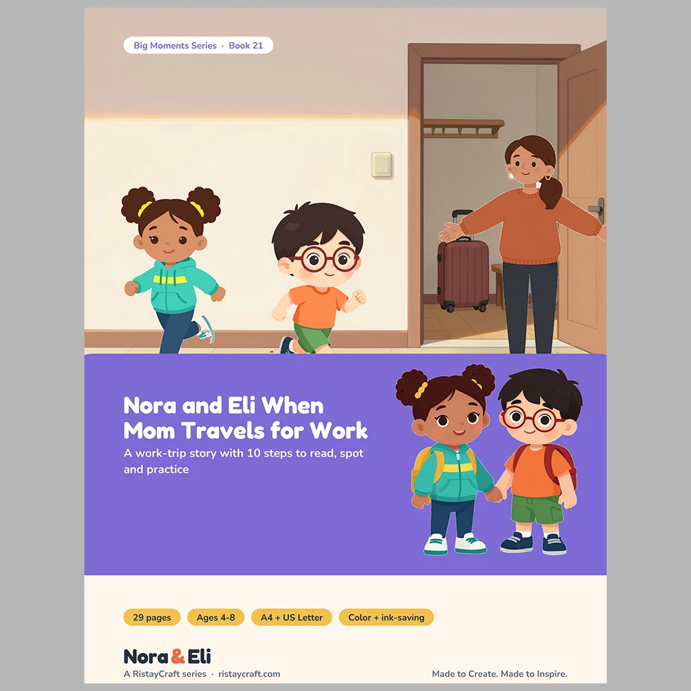 When a Parent Travels for Work Social Narrative for Kids | 29-Page Printable Big Moment Story Ages 4–8 | Work Trip Story Activities