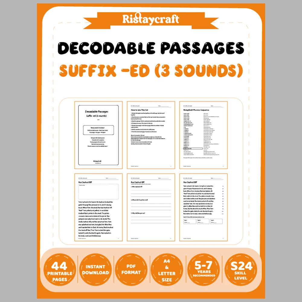 Suffix -ed (3 sounds) Decodable Readers | 10 Stories 44 Pages | Phonics Printable PDF | Ages 5-7