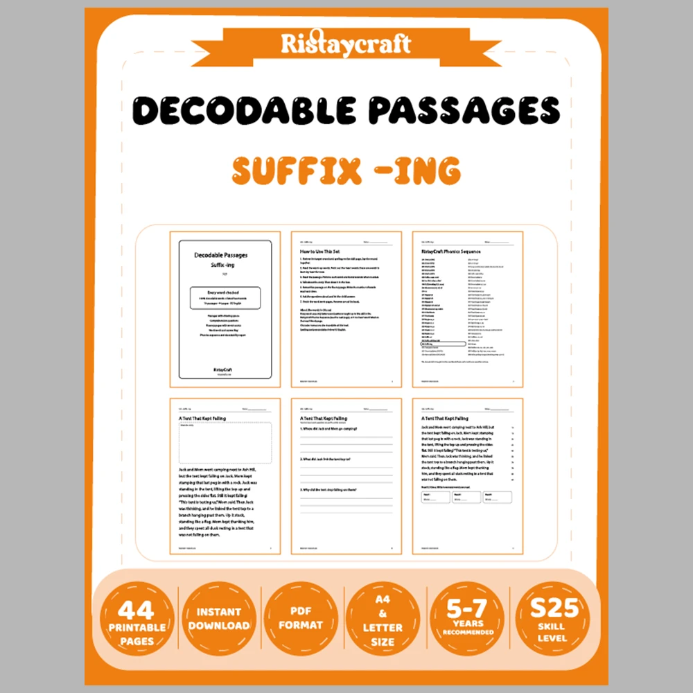 Suffix -ing Decodable Readers | 10 Stories 44 Pages | Phonics Printable PDF | Ages 5-7