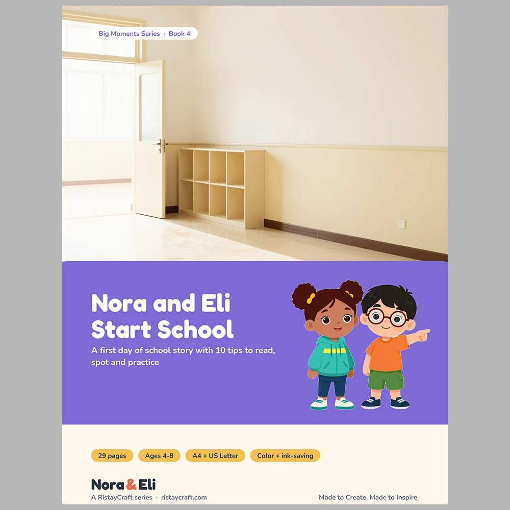 First Day of School Social Narrative for Kids | 29-Page Printable Big Moment Story Ages 4–8 | Goodbye Routine Circle Time Activities