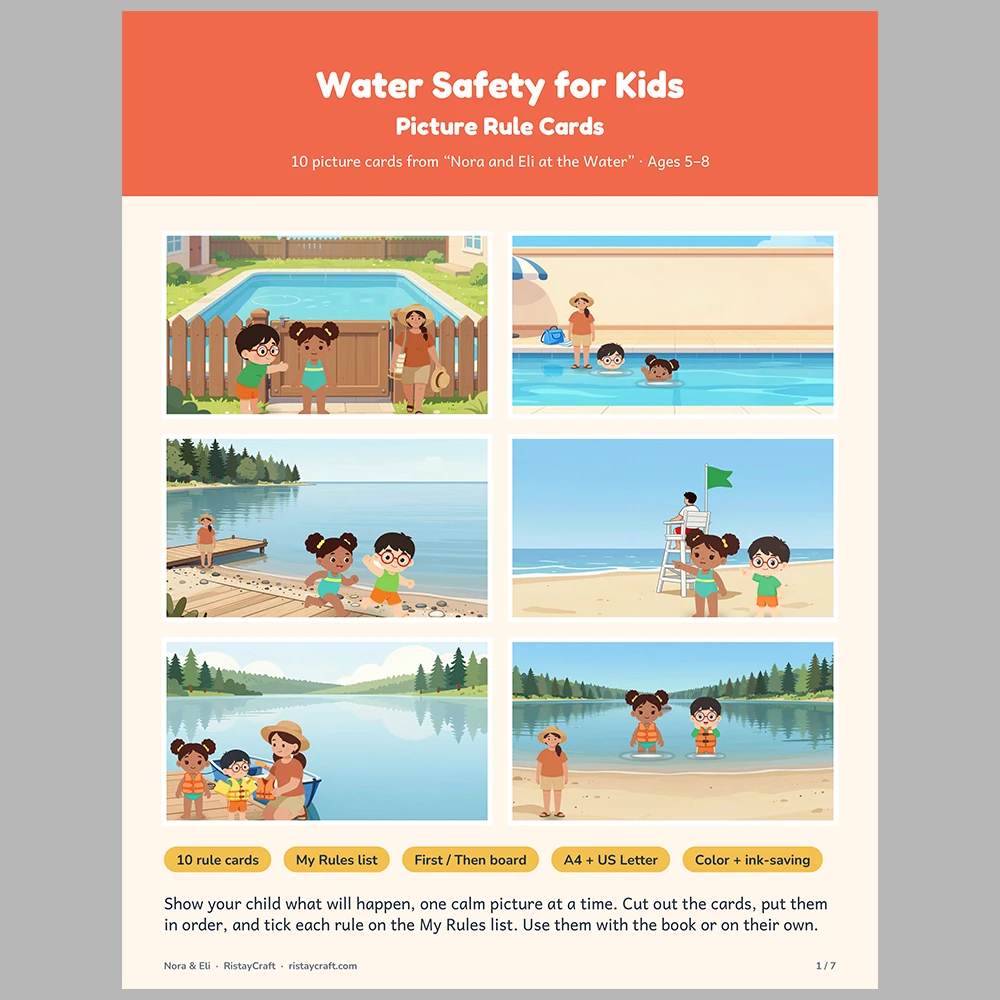 Water Safety for Kids Picture Rule Cards | Printable Visual Sequence Cards for Kids Ages 5–8 | Safety Rules Companion