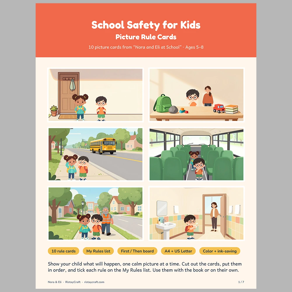 School Safety for Kids Picture Rule Cards | Printable Visual Sequence Cards for Kids Ages 5–8 | Safety Rules Companion