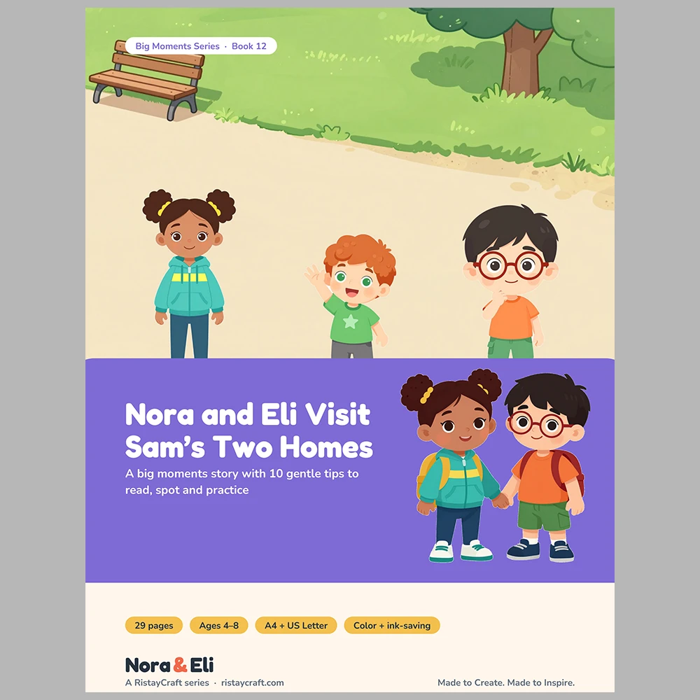 Two Homes Social Narrative for Kids | 29-Page Printable Big Moment Story Ages 4–8 | Sam Has Two Homes Divorce Support Workbook