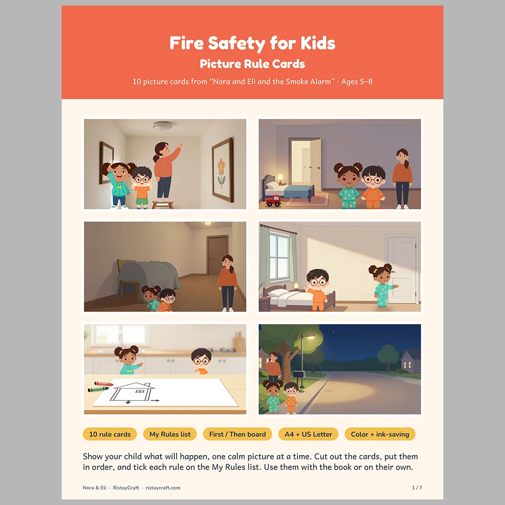 Fire Safety for Kids Picture Rule Cards | Printable Visual Sequence Cards for Kids Ages 5–8 | Safety Rules Companion