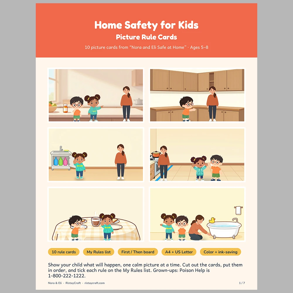Home Safety for Kids Picture Rule Cards | Printable Visual Sequence Cards for Kids Ages 5–8 | Safety Rules Companion