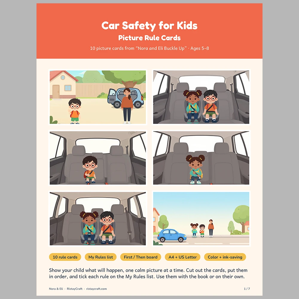 Car Safety for Kids Picture Rule Cards | Printable Visual Sequence Cards for Kids Ages 5–8 | Safety Rules Companion