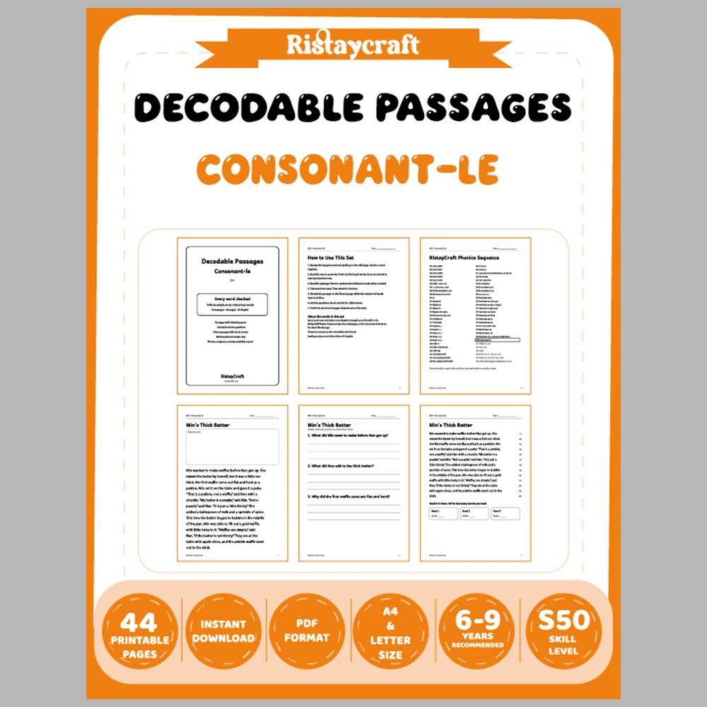 Consonant-le Decodable Readers | 10 Stories 44 Pages | Phonics Printable PDF | Ages 6-9