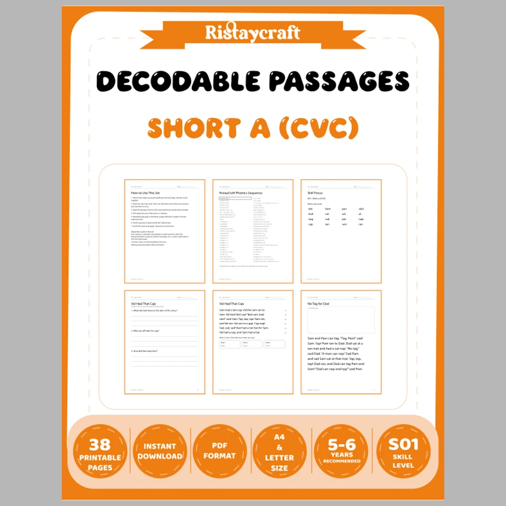 Decodable Readers Bundle 1: Beginning Phonics | 10 Phonics Packs, 80 Stories | Printable PDF