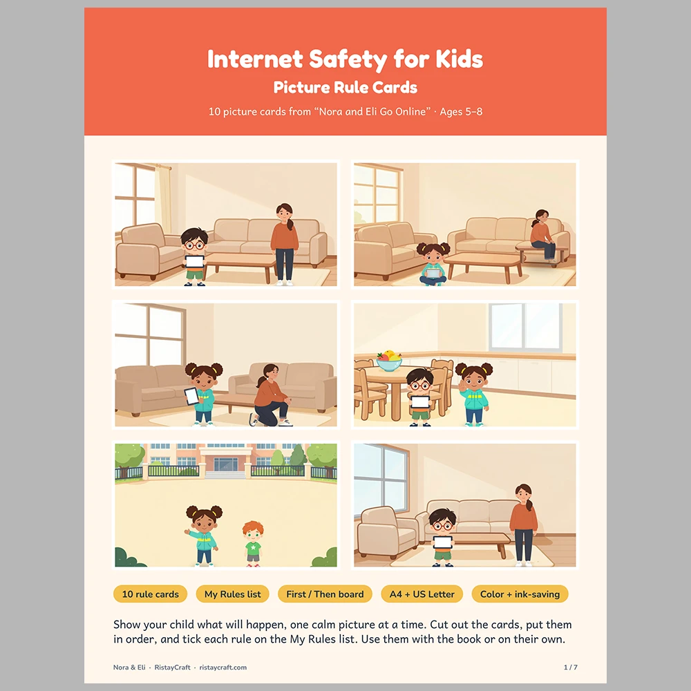 Internet Safety for Kids Picture Rule Cards | Printable Visual Sequence Cards for Kids Ages 5–8 | Safety Rules Companion