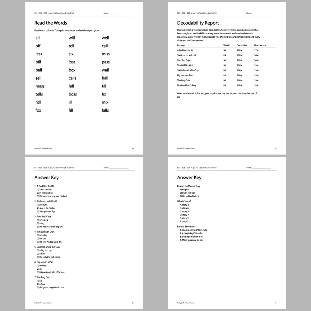 x, qu, FLSZ doubling & all/oll/ull Decodable Readers | 8 Stories 38 Pages | Phonics Printable PDF | Ages 5-6