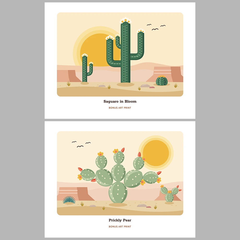 2027 Desert Southwest Calendar Printable | Cactus Desert Art Monthly Wall Calendar | Sunday & Monday Start | Letter A4 Desk Pad PDF