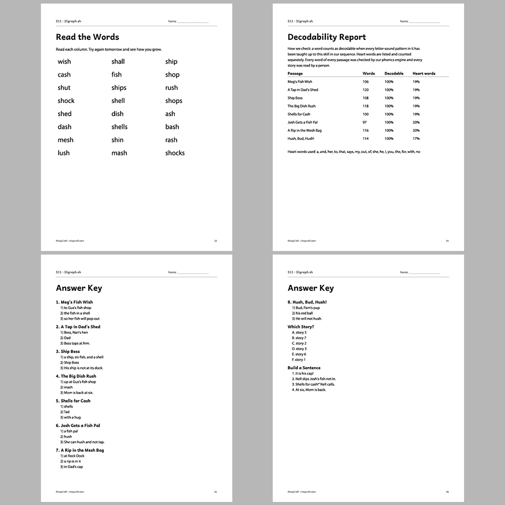 Digraph sh Decodable Readers | 8 Stories 38 Pages | Phonics Printable PDF | Ages 5-6