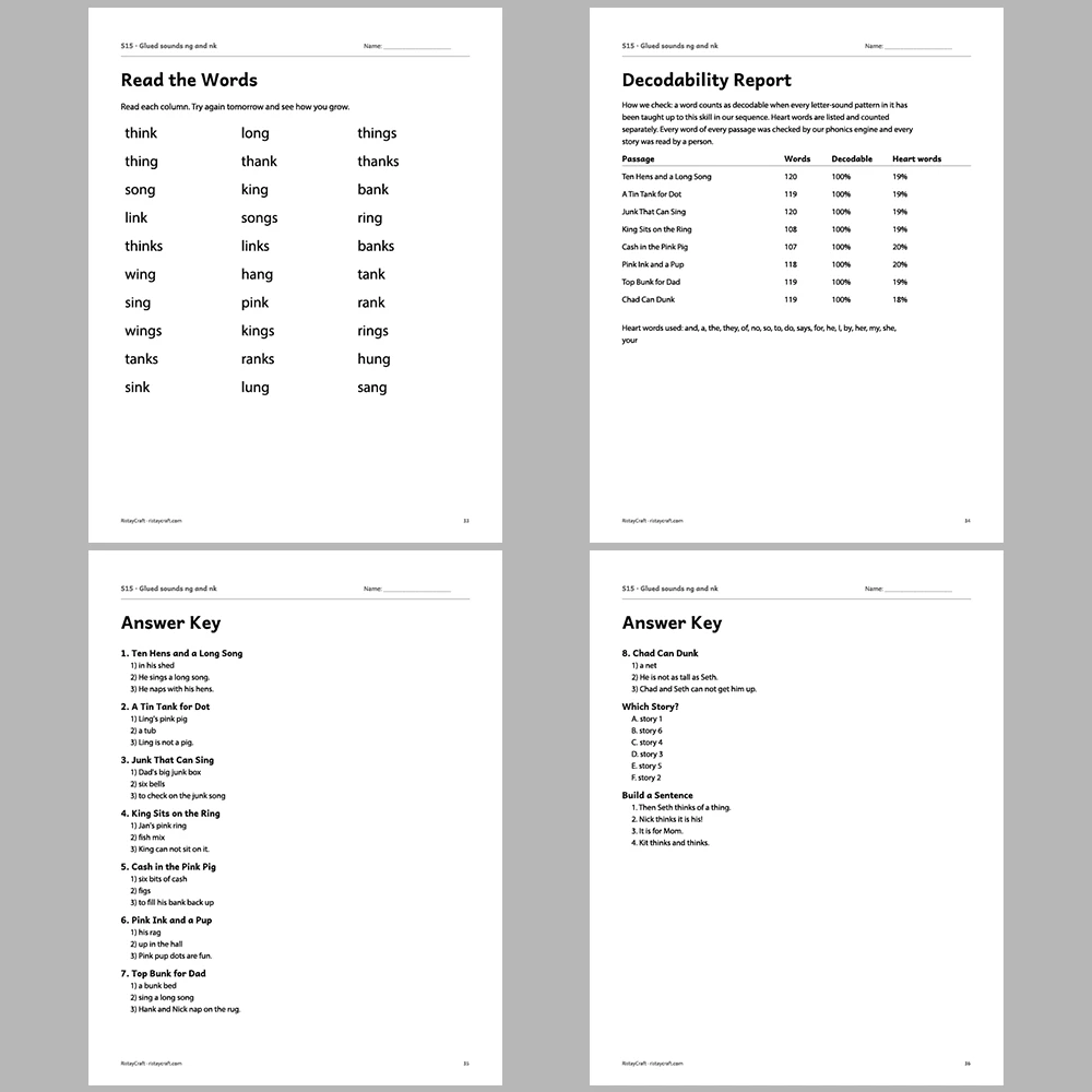 Glued sounds ng and nk Decodable Readers | 8 Stories 38 Pages | Phonics Printable PDF | Ages 5-6