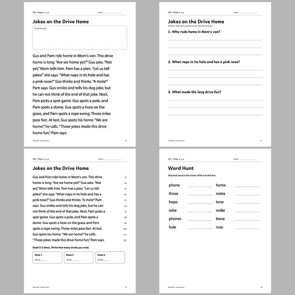 Magic e: o_e Decodable Readers | 10 Stories 44 Pages | Phonics Printable PDF | Ages 5-7