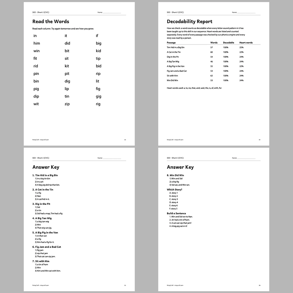 Short i (CVC) Decodable Readers | 8 Stories 38 Pages | Phonics Printable PDF | Ages 5-6