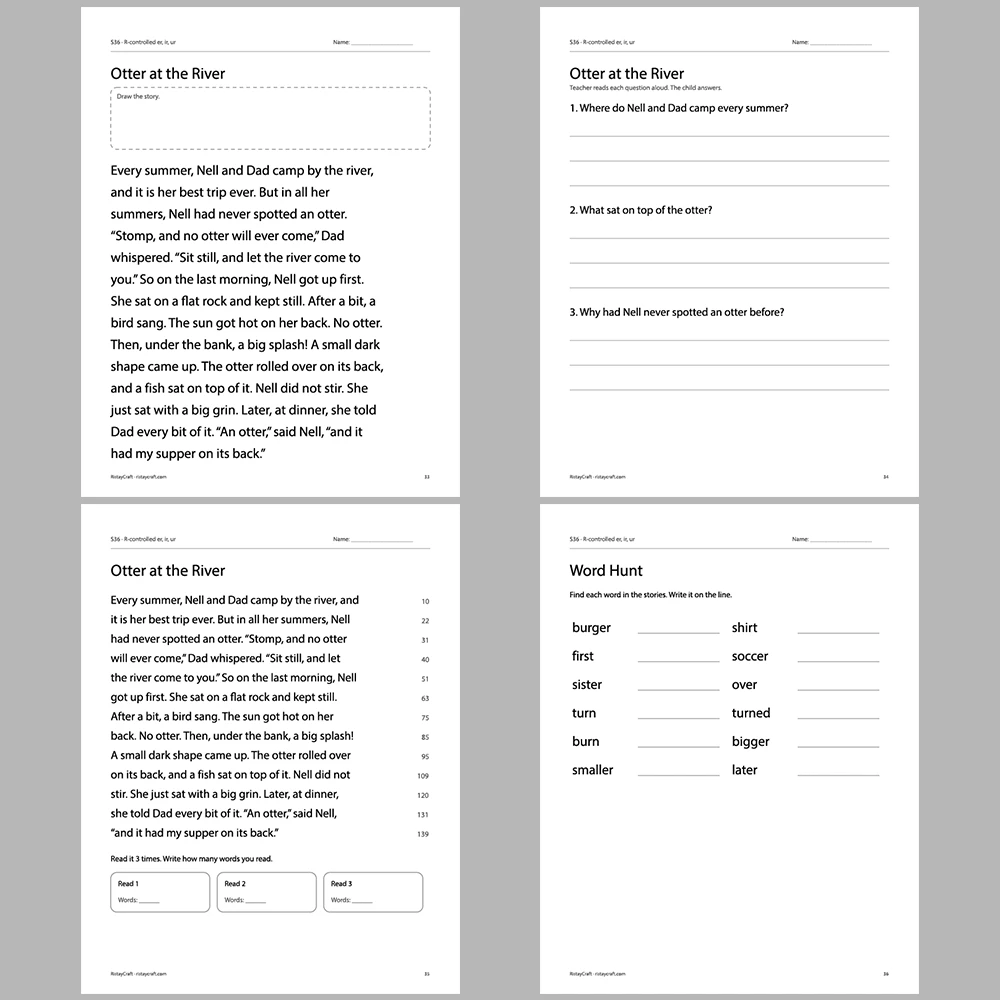 R-controlled er, ir, ur Decodable Readers | 10 Stories 44 Pages | Phonics Printable PDF | Ages 6-8