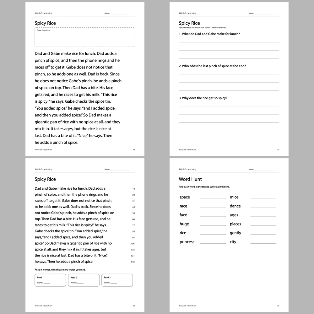 Soft c and soft g Decodable Readers | 10 Stories 44 Pages | Phonics Printable PDF | Ages 6-8