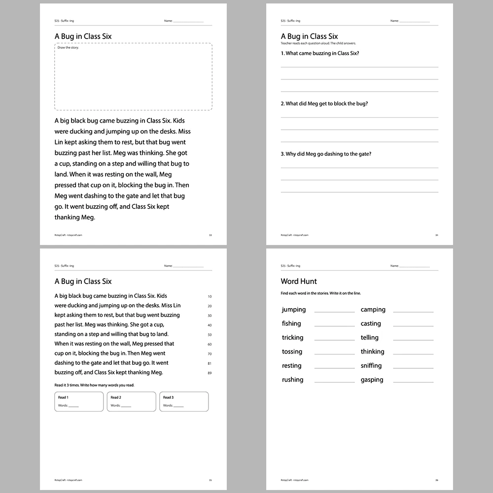 Suffix -ing Decodable Readers | 10 Stories 44 Pages | Phonics Printable PDF | Ages 5-7