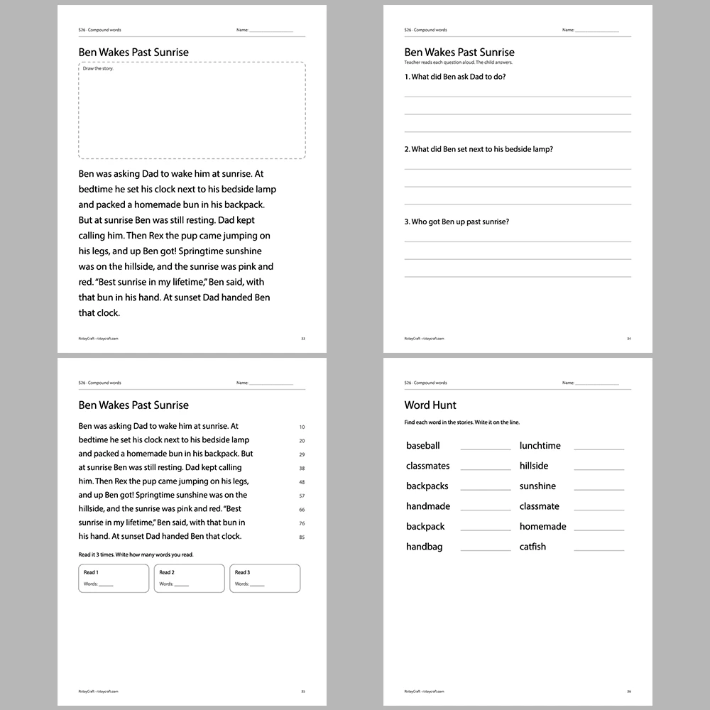 Compound words Decodable Readers | 10 Stories 44 Pages | Phonics Printable PDF | Ages 6-8