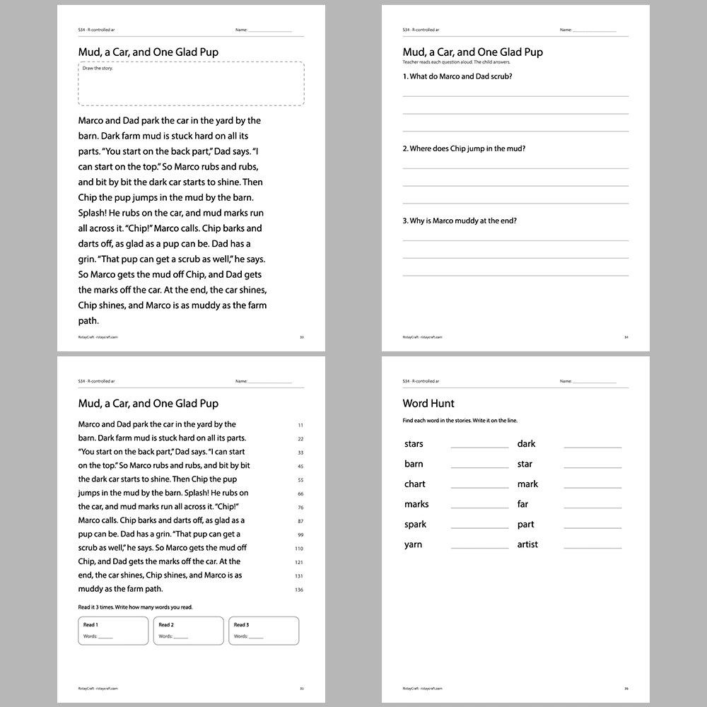 R-controlled ar Decodable Readers | 10 Stories 44 Pages | Phonics Printable PDF | Ages 6-8