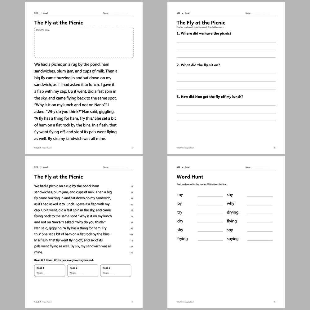 y = long i Decodable Readers | 10 Stories 44 Pages | Phonics Printable PDF | Ages 6-8