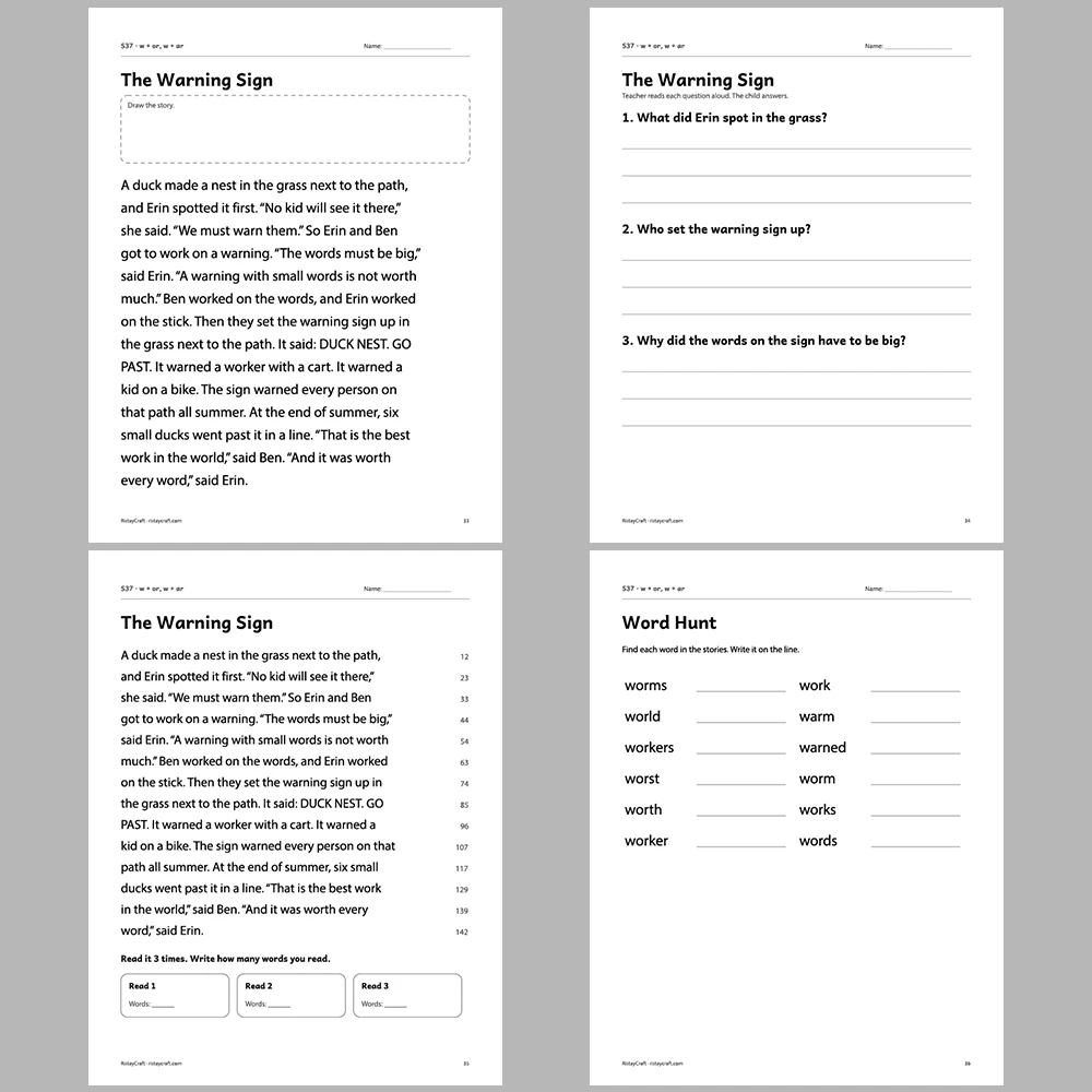 w + or, w + ar Decodable Readers | 10 Stories 44 Pages | Phonics Printable PDF | Ages 6-8