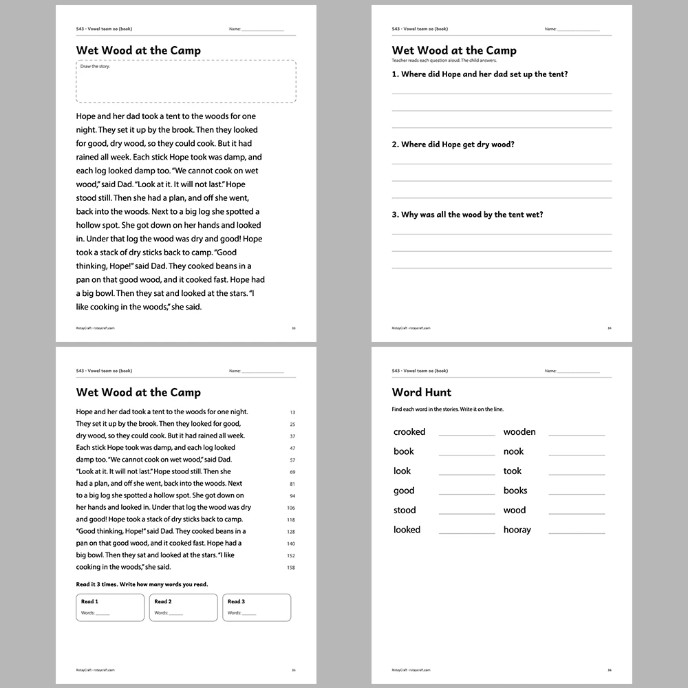 Vowel team oo (book) Decodable Readers | 10 Stories 44 Pages | Phonics Printable PDF | Ages 6-9