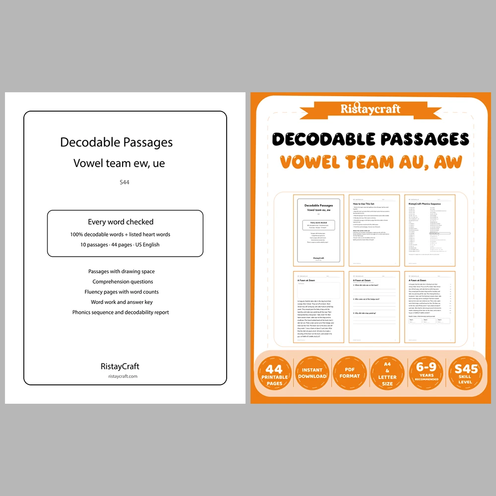 Decodable Readers Bundle 4: Vowel Teams | 10 Phonics Packs, 100 Stories | Printable PDF