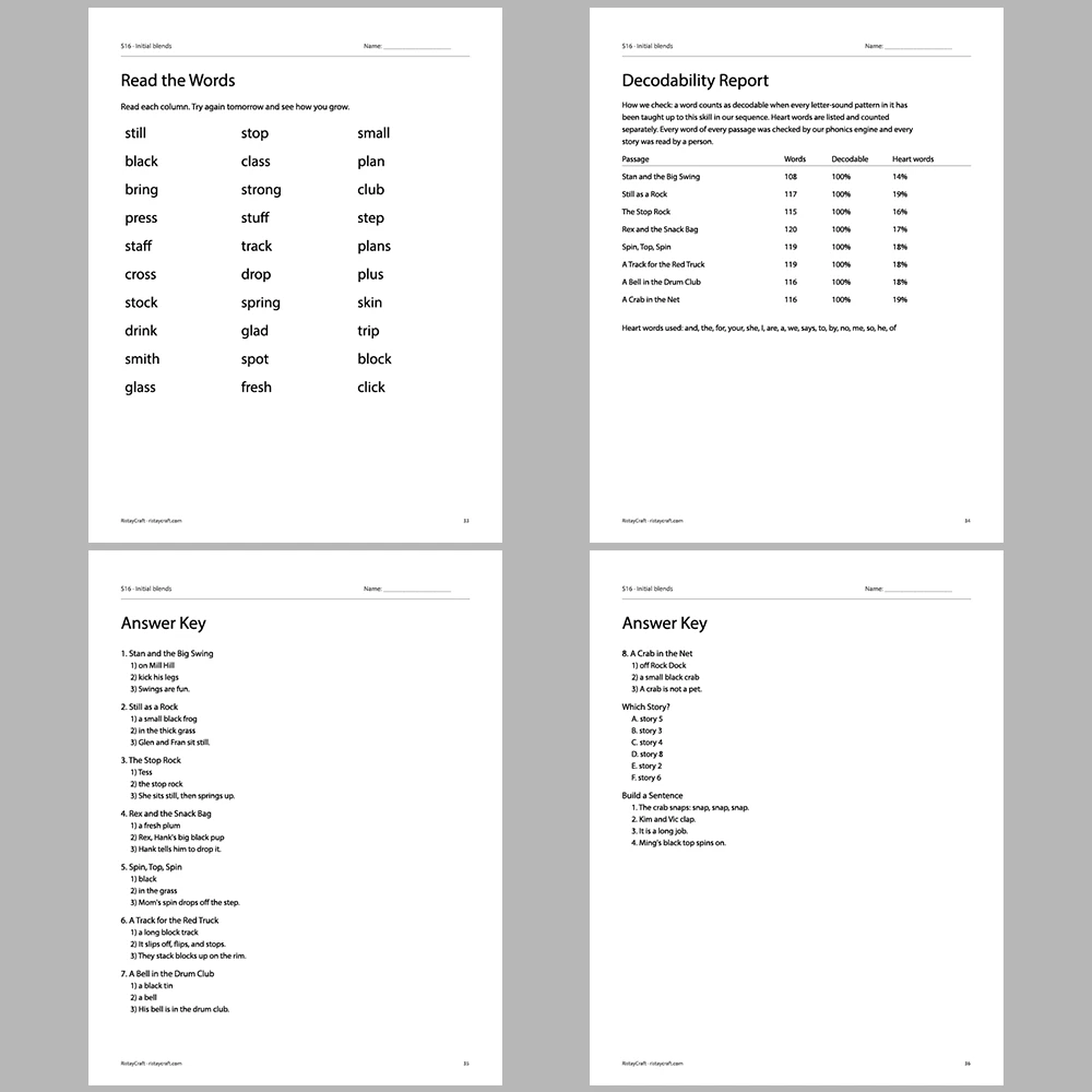 Initial blends Decodable Readers | 8 Stories 38 Pages | Phonics Printable PDF | Ages 5-6