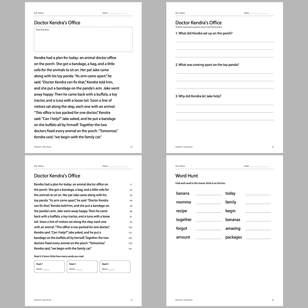 Schwa Decodable Readers | 10 Stories 44 Pages | Phonics Printable PDF | Ages 6-9