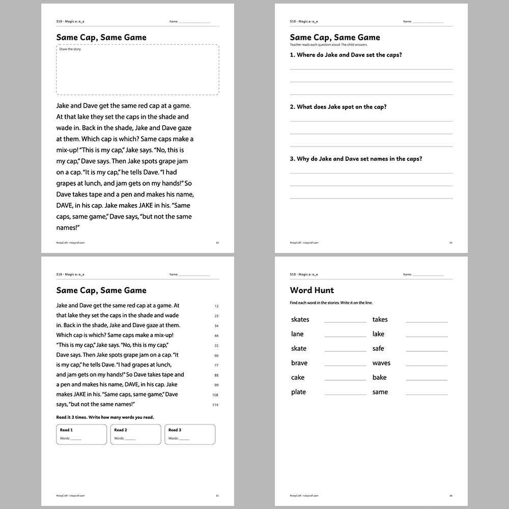Magic e: a_e Decodable Readers | 10 Stories 44 Pages | Phonics Printable PDF | Ages 5-7