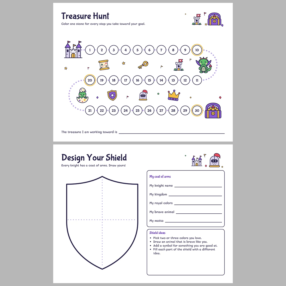 2027 Kids Calendar Printable | Castle & Dragons Monthly Calendar with Activities | Sunday & Monday Start | Letter A4 Desk Pad PDF