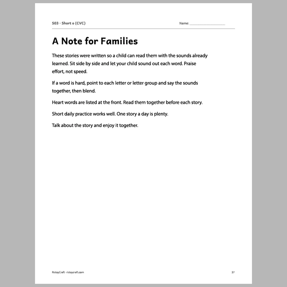 Short o (CVC) Decodable Readers | 8 Stories 38 Pages | Phonics Printable PDF | Ages 5-6