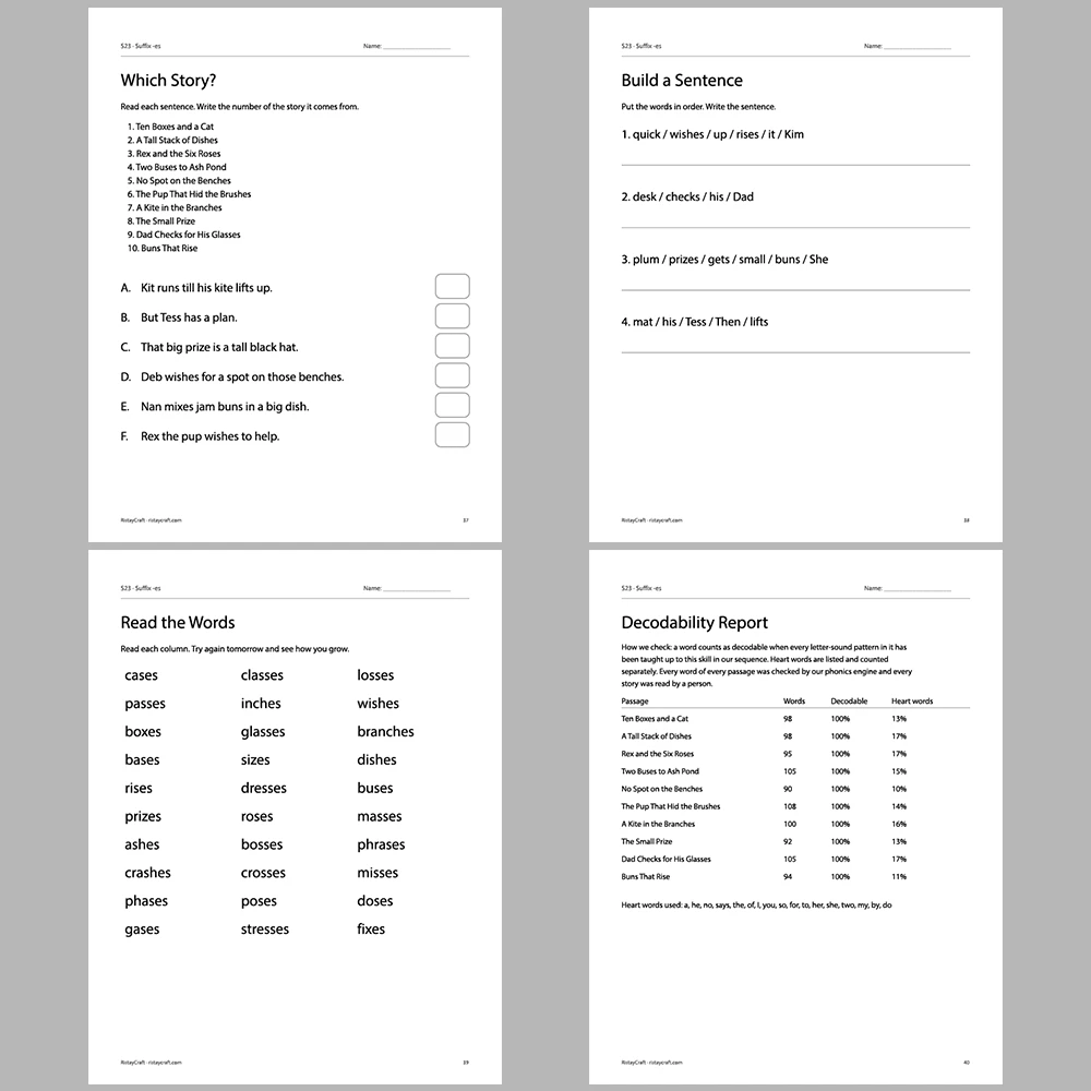Suffix -es Decodable Readers | 10 Stories 44 Pages | Phonics Printable PDF | Ages 5-7