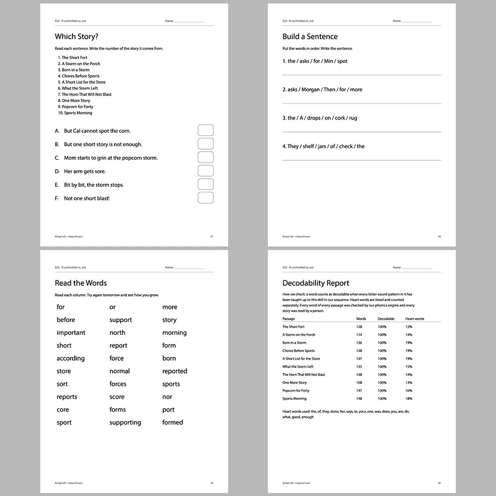 R-controlled or, ore Decodable Readers | 10 Stories 44 Pages | Phonics Printable PDF | Ages 6-8