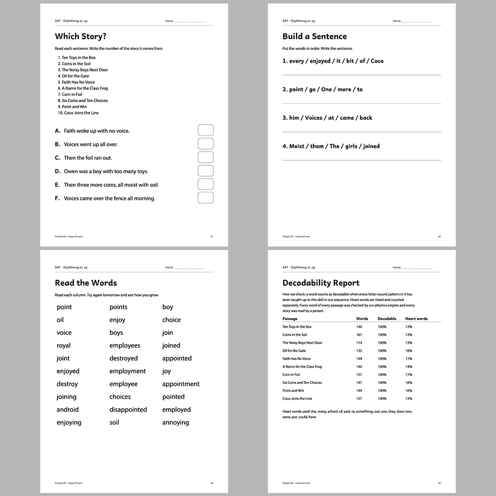 Diphthong oi, oy Decodable Readers | 10 Stories 44 Pages | Phonics Printable PDF | Ages 6-9