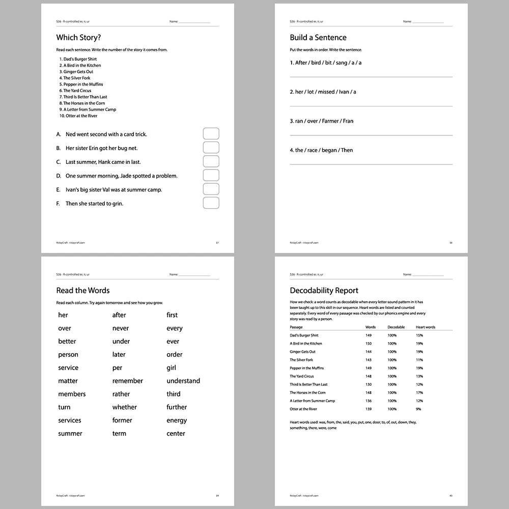 R-controlled er, ir, ur Decodable Readers | 10 Stories 44 Pages | Phonics Printable PDF | Ages 6-8