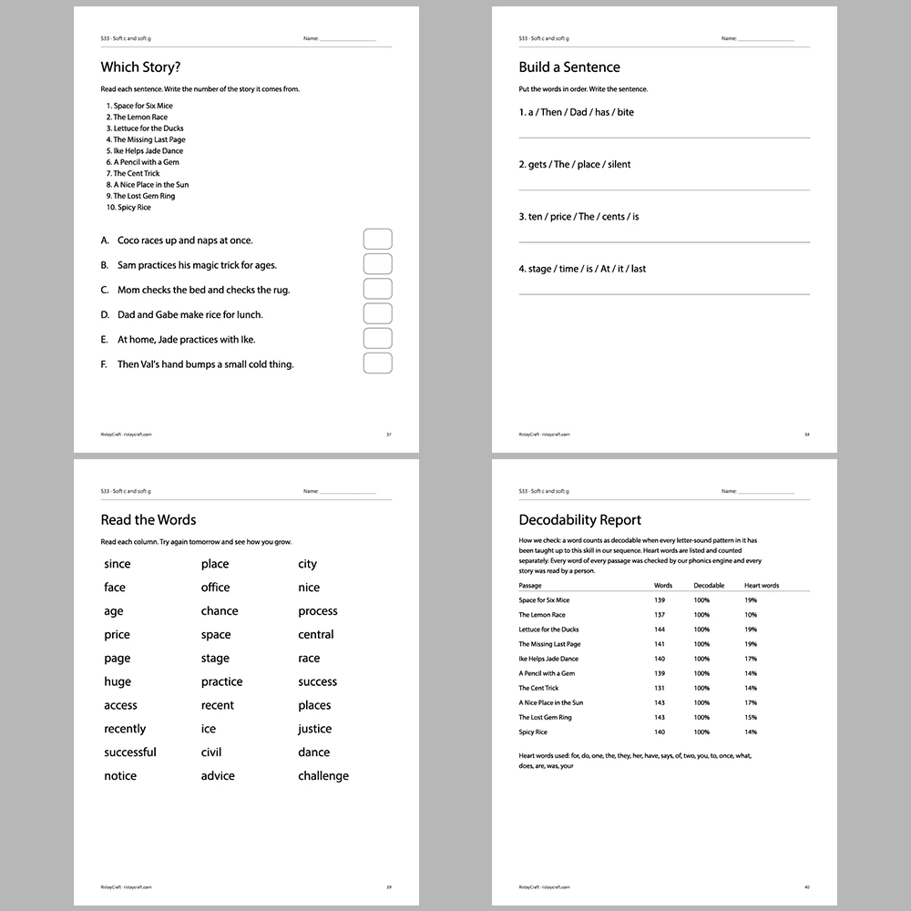 Soft c and soft g Decodable Readers | 10 Stories 44 Pages | Phonics Printable PDF | Ages 6-8