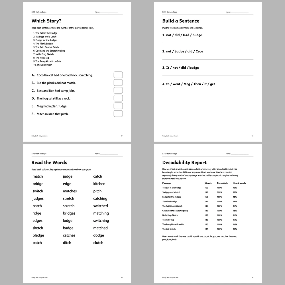 tch and dge Decodable Readers | 10 Stories 44 Pages | Phonics Printable PDF | Ages 6-8