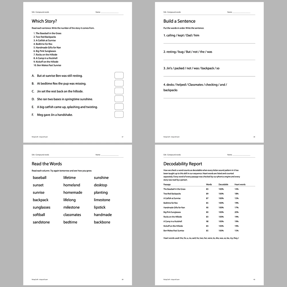 Compound words Decodable Readers | 10 Stories 44 Pages | Phonics Printable PDF | Ages 6-8