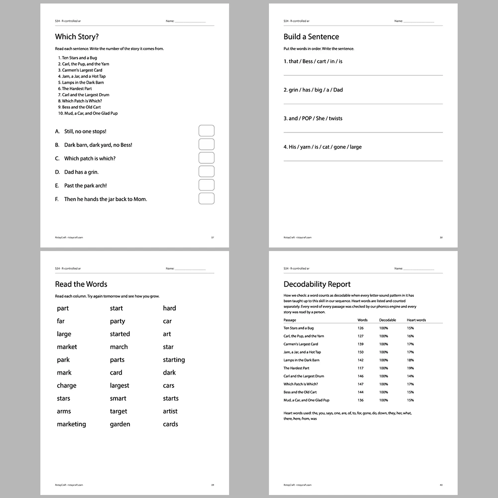 R-controlled ar Decodable Readers | 10 Stories 44 Pages | Phonics Printable PDF | Ages 6-8