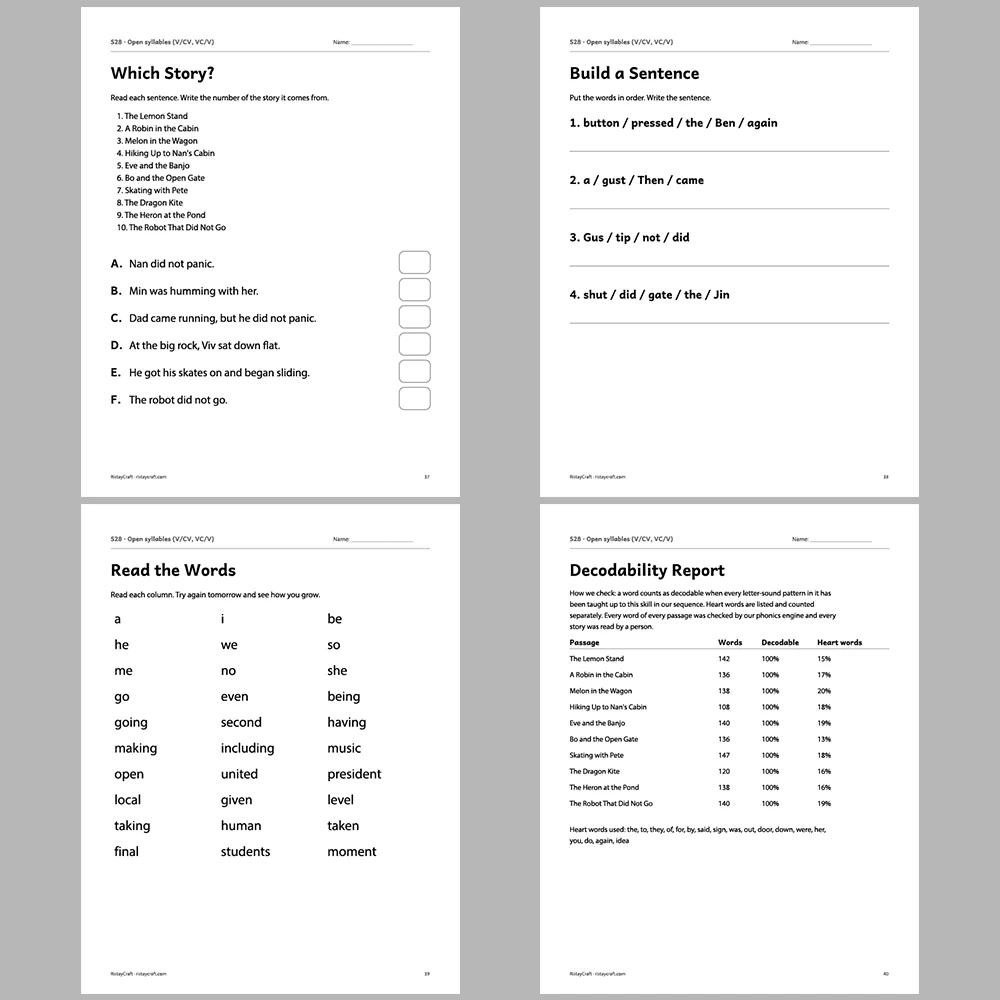 Open syllables (V/CV, VC/V) Decodable Readers | 10 Stories 44 Pages | Phonics Printable PDF | Ages 6-8