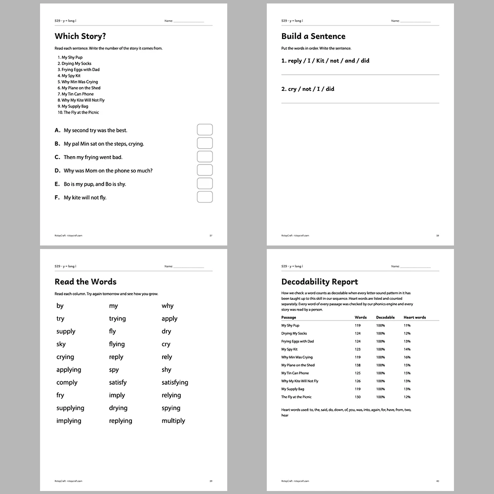 y = long i Decodable Readers | 10 Stories 44 Pages | Phonics Printable PDF | Ages 6-8